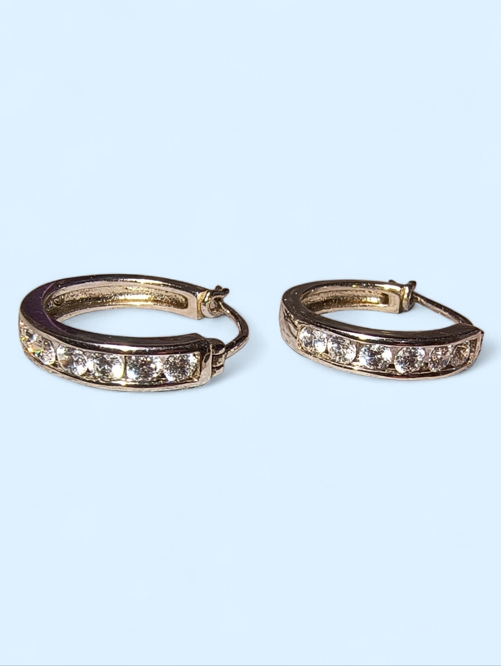 White Zircon And Sterling Silver Hoop Huggie Earrings